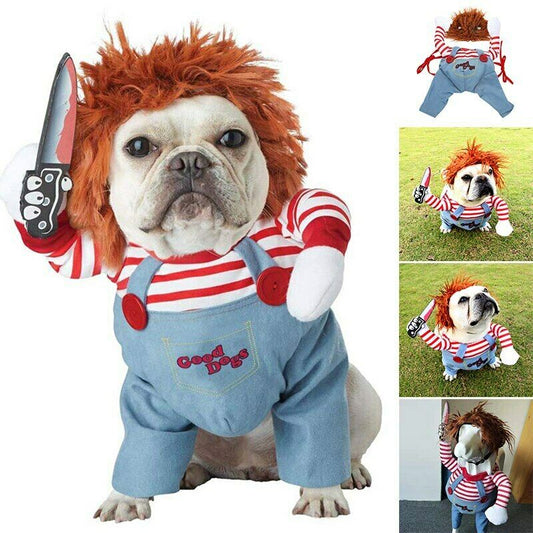 Halloween Pet Costume Pet Dog Funny Clothes Adjustable Dog Cosplay Costume Scary Costume Party Gatherings Chucky Cowboy